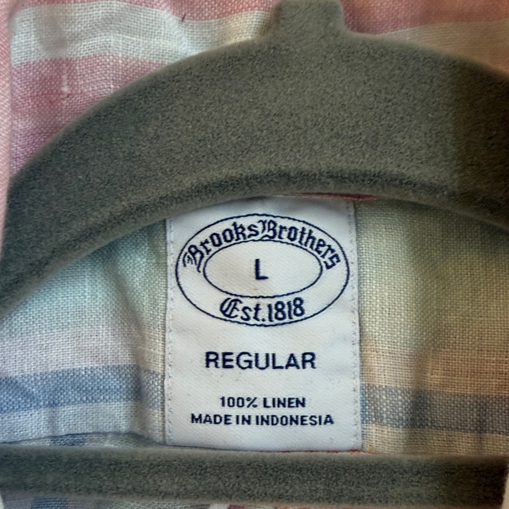Brooks Brothers Linen Pink, Blue, and Cream Striped Shirt - Picture 3 of 11